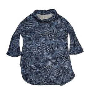 Paraphrase Blue Patterned Turtleneck 3/4 Sleeve Top